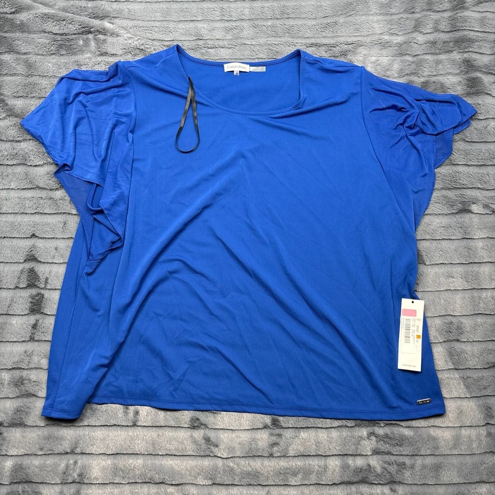 Calvin Klein Royal Blue Flutter Sleeve Scoop Neck Top 3X Plus Size NEW